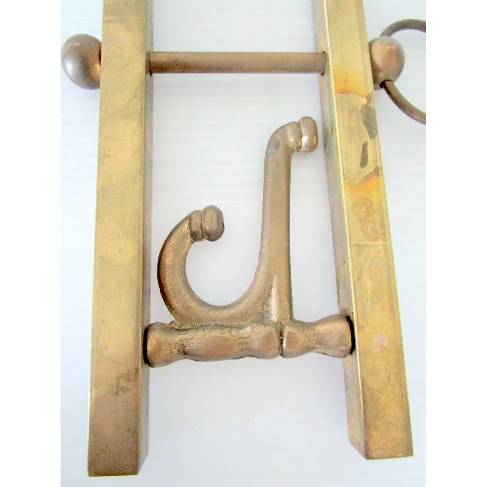 Vintage Brass Hook Rack with 4 Swiveling Double Hooks Coat Hat Towel
